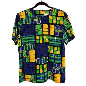 Vintage Geometric Colorful Top Green S 90s Colorblock Mod Pop Art Artsy Retro